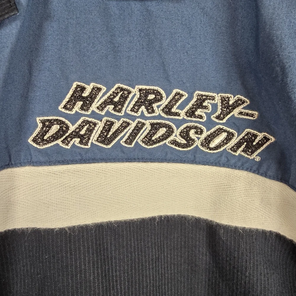 Harley-Davidson Men's Vintage Blue and Black Button Down Shirt Size L Moto - Picture 7 of 14